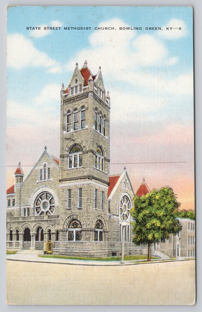 Vintage Linen Postcard State Street Methodist Church Bowling Green KY