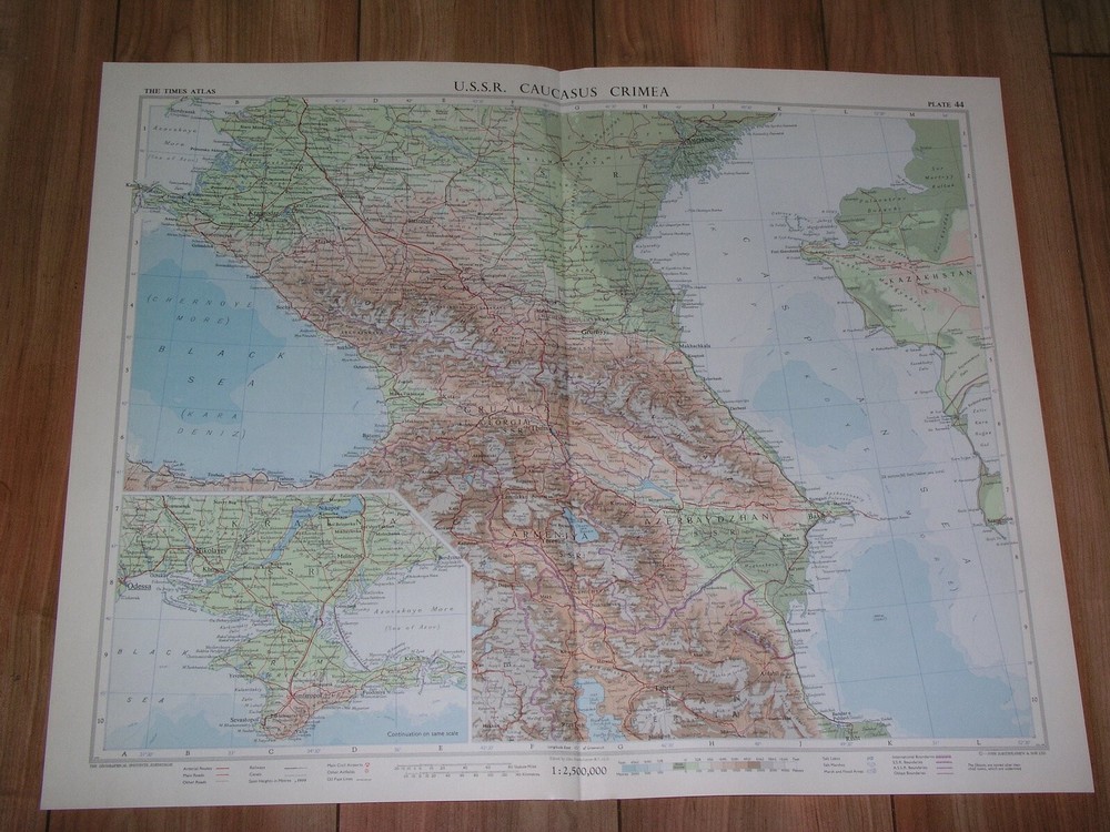 1959 Vintage Map Of Caucasus Georgia Armenia Azerbaijan Dagestan Chechnya Russia