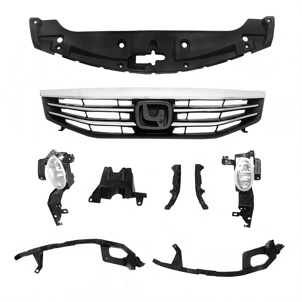 9PC Chrome Front Bumper Grille Fog Lights Bracket Kit For Honda Accord 2011 2012
