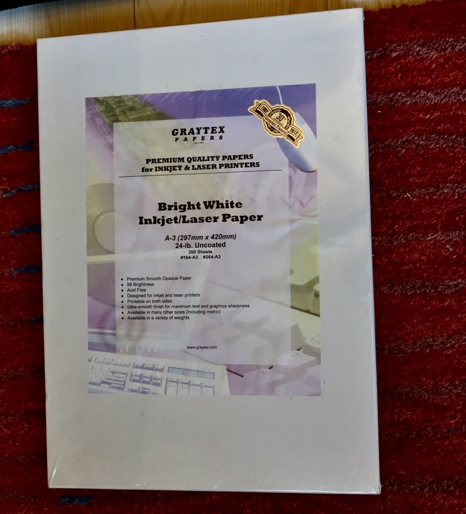 Graytex InkJet Laser White Paper: A3, 200 Sheets, 24 lb. Uncoated for Photos
