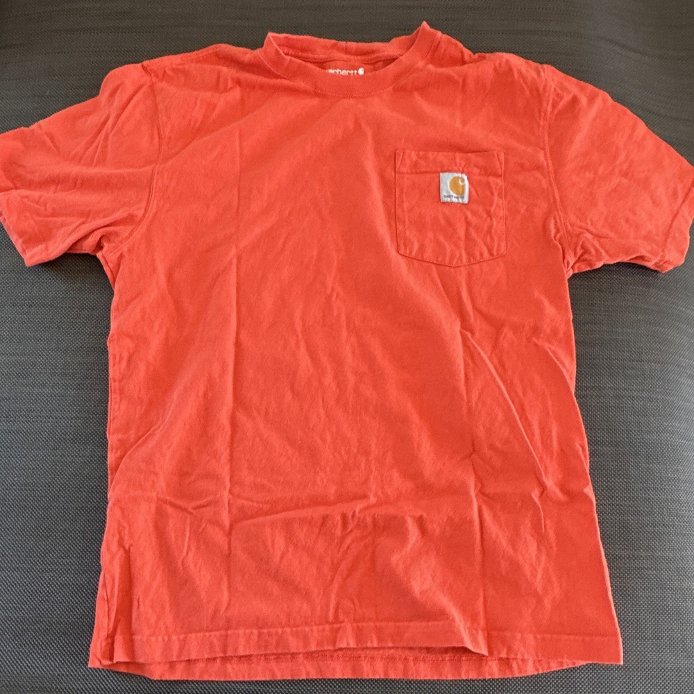Carhartt Men's M Regular Loose Fit Orange Cotton Knit Pocket Crew Neck Tee