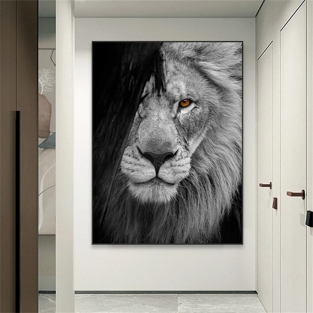Wild Animal Poster Black and White Lion Print Vintage Canvas Painting Wall Art