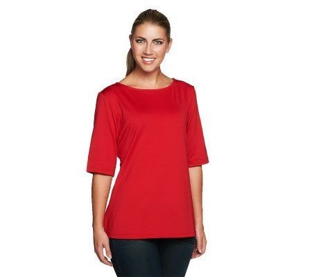 Susan Graver Women's Top Plus Sz 1X Essentials Butterknit Elbow Red A215099