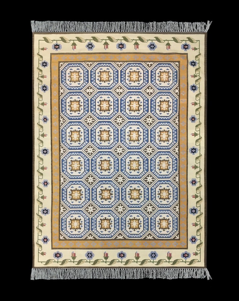 Hand Knotted Cotton Dhurrie Kilim Rug Color Multicolor Handmade Design Carpet Ru