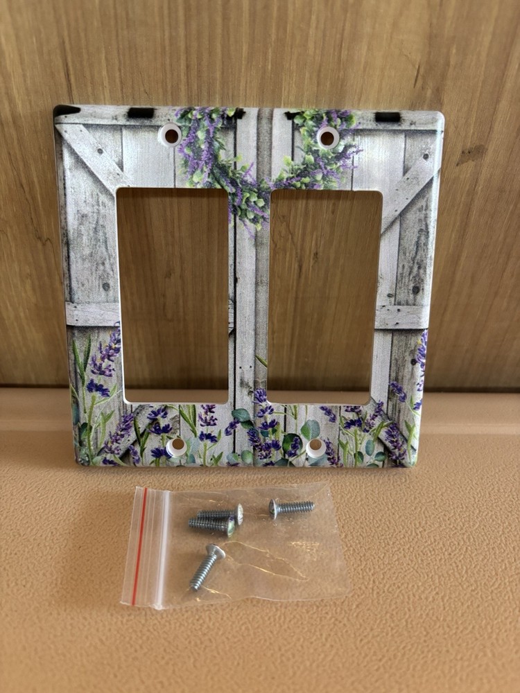 2 Gang Toggle Light Switch Wall Plate Barn Door Lavender Floral Cover