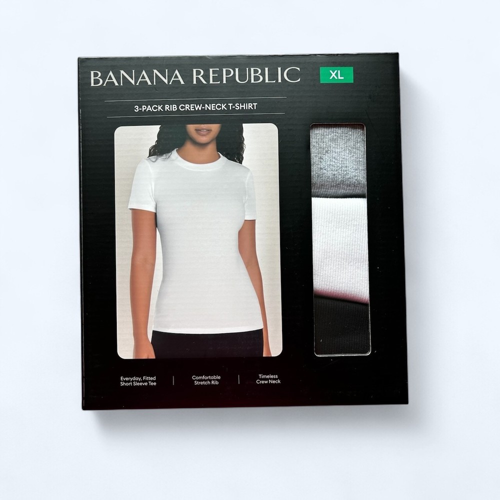 Banana Republic Women's Ribbed Crewneck T-Shirt 3-Pack Size XL