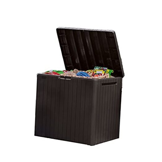 City 30 Gallon Resin Outdoor Storage Box and Patio Furniture Side Table Brown