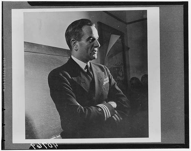 Photo:World War II Naval Officer Portrait 1940s Man in Suit Uniform