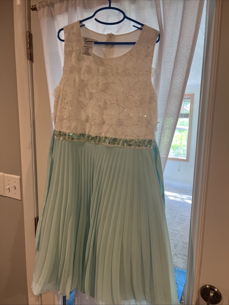 Bonnie Jean Girls Size 16 White And Teal Sleeveless Dress