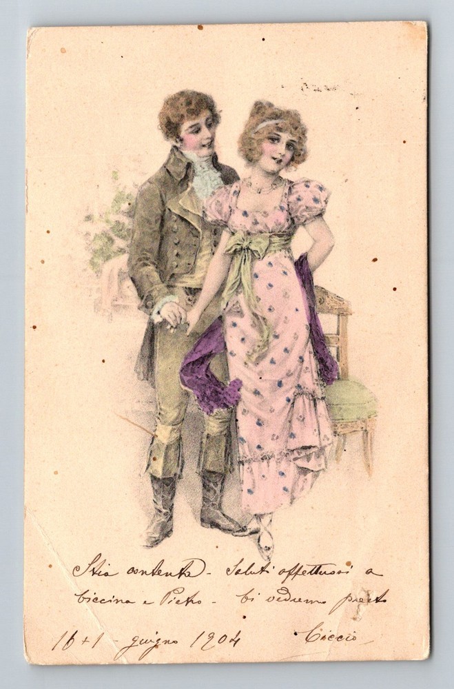 Italy- Romantic Couple Standard Old Postal Card PC View Vintage c1904 Postcard