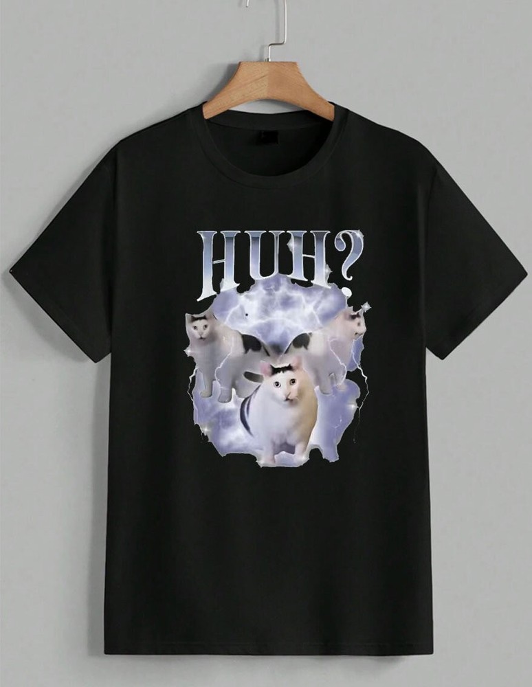 Huh Cat Meme Graphic T-Shirt Funny Chonky Cat Cute Trendy House Iconic Unisex