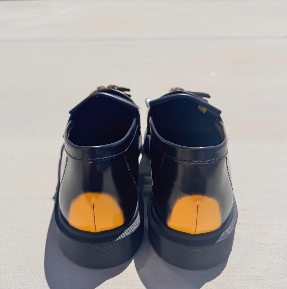 Dr. Martens Adrian Tassel Fringe Leather Loafer Shoes Black Yellow 12 US Men