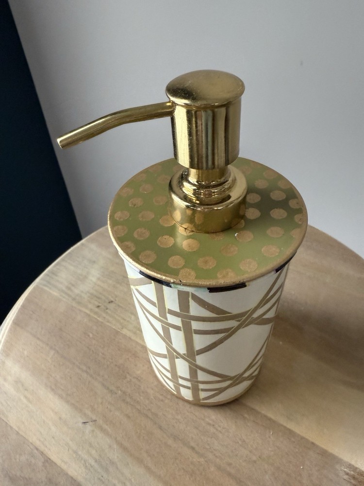 Retired Mackenzie Childs Lattice Courtly Check Toile Soap Dispenser NIB