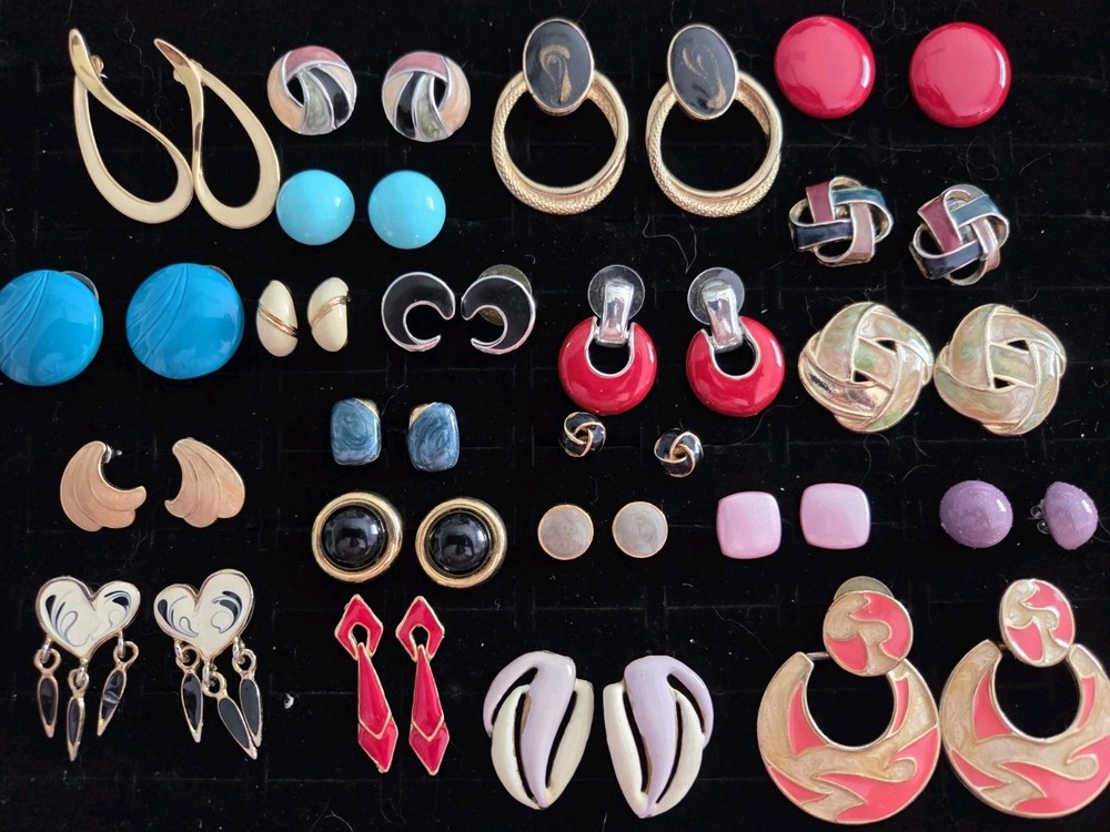 Vintage Enamel Earrings Lot Mixed Metal Heavy Gold Tone 70's 80's Napier Avon 22