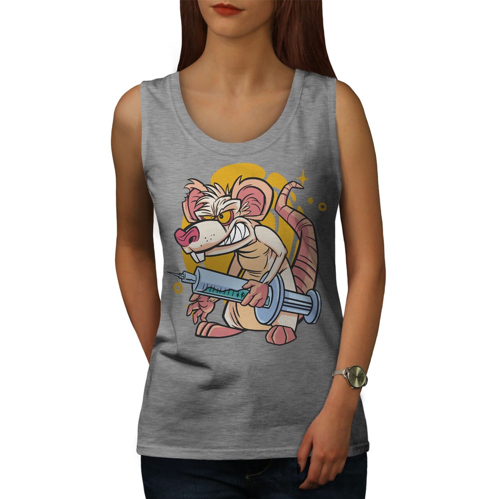 Wellcoda Cartoon Rat With Syringe Mischievous Womens Tank Top