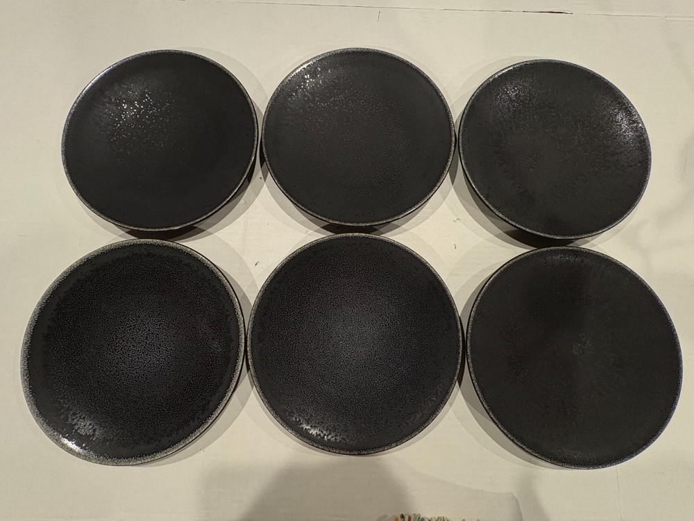 JARS France Handmade Black Speckled Dinner Plates – Set of 6 – Tourron - Celeste