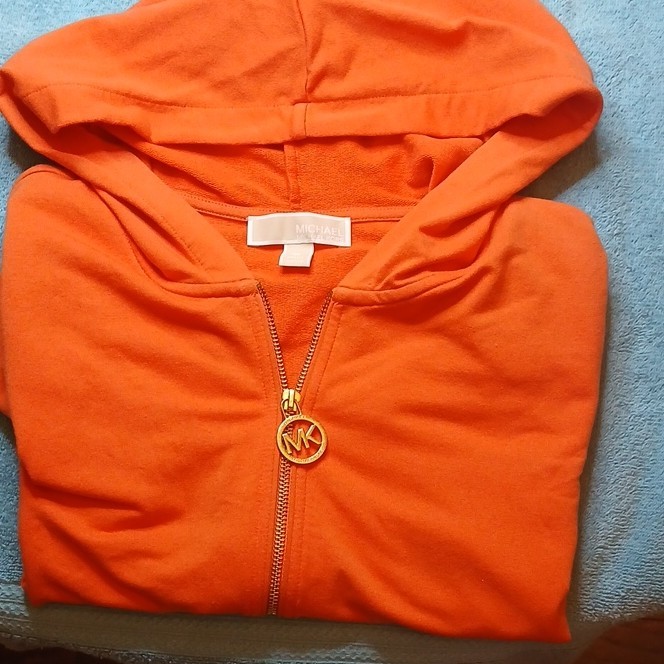 Michael Kors Orange Full Zip Cotton Hoodie Women's Size M Long Sleeve Logo