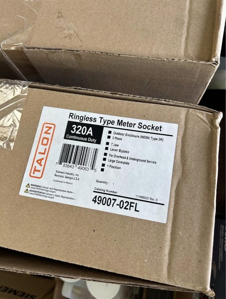 Talon 320A Ringless Meter Socket Outdoor 3-Phase Lever Bypass 49007-02FL