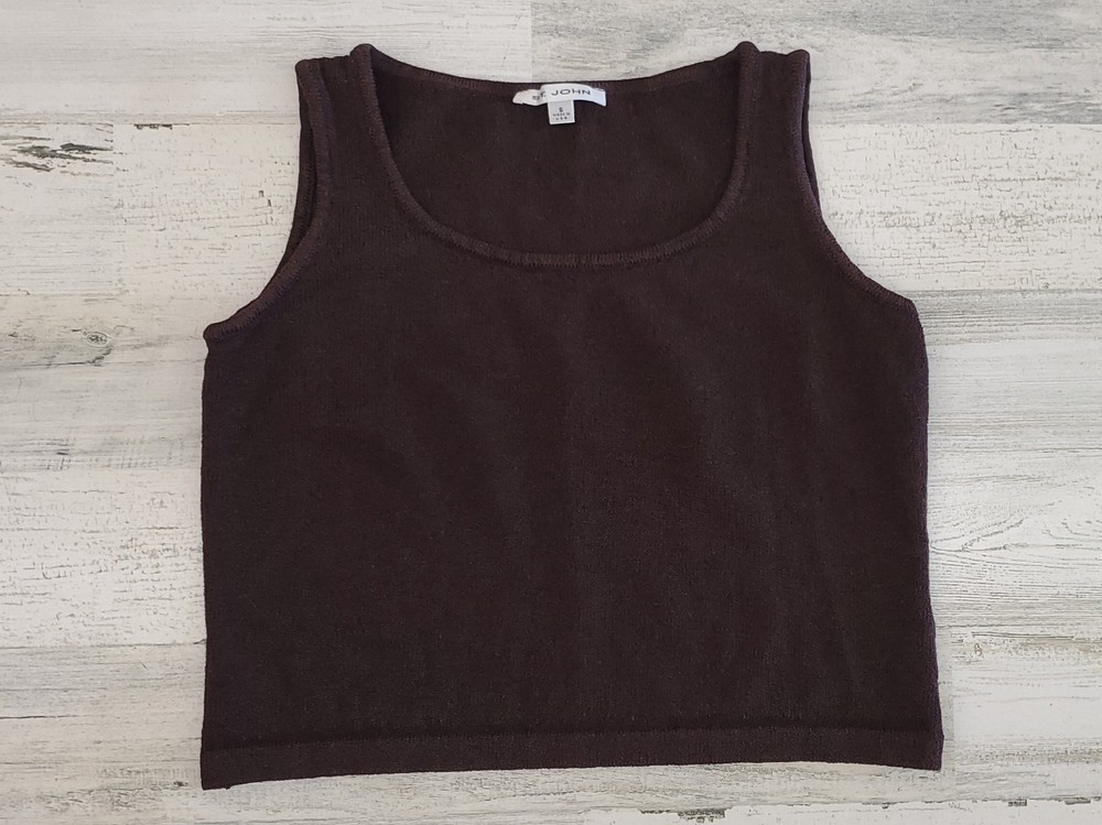St. John Women's Brown Solid Knit Scoop Neck Sleeveless Tank Top Size S