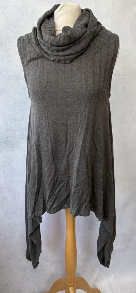 Women's Grey Sleeveless Roll Neck Jumper Size M
