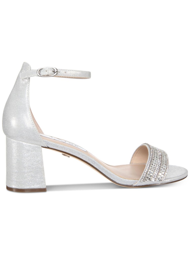NINA Womens Silver Open Toe Block Heel Buckle Leather Sandals Shoes 7.5 M