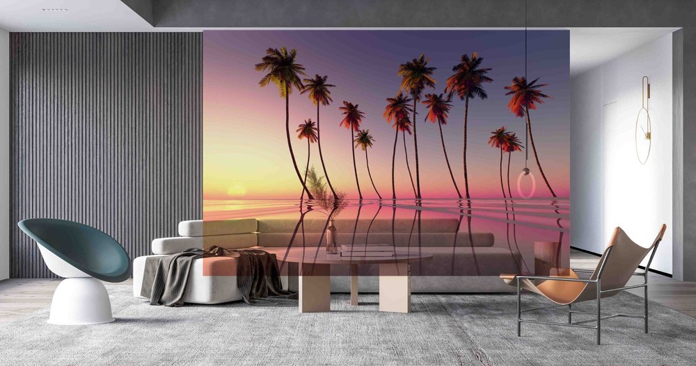 3D Sunset Sky Beach Coconut Tree Wall Murals Wallpaper Murals Wall Sticker