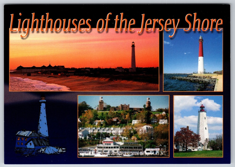 Lighthouses of Jersey Shore Cape May Barnegat Navesink Sandy Hook 6x4 Postcard