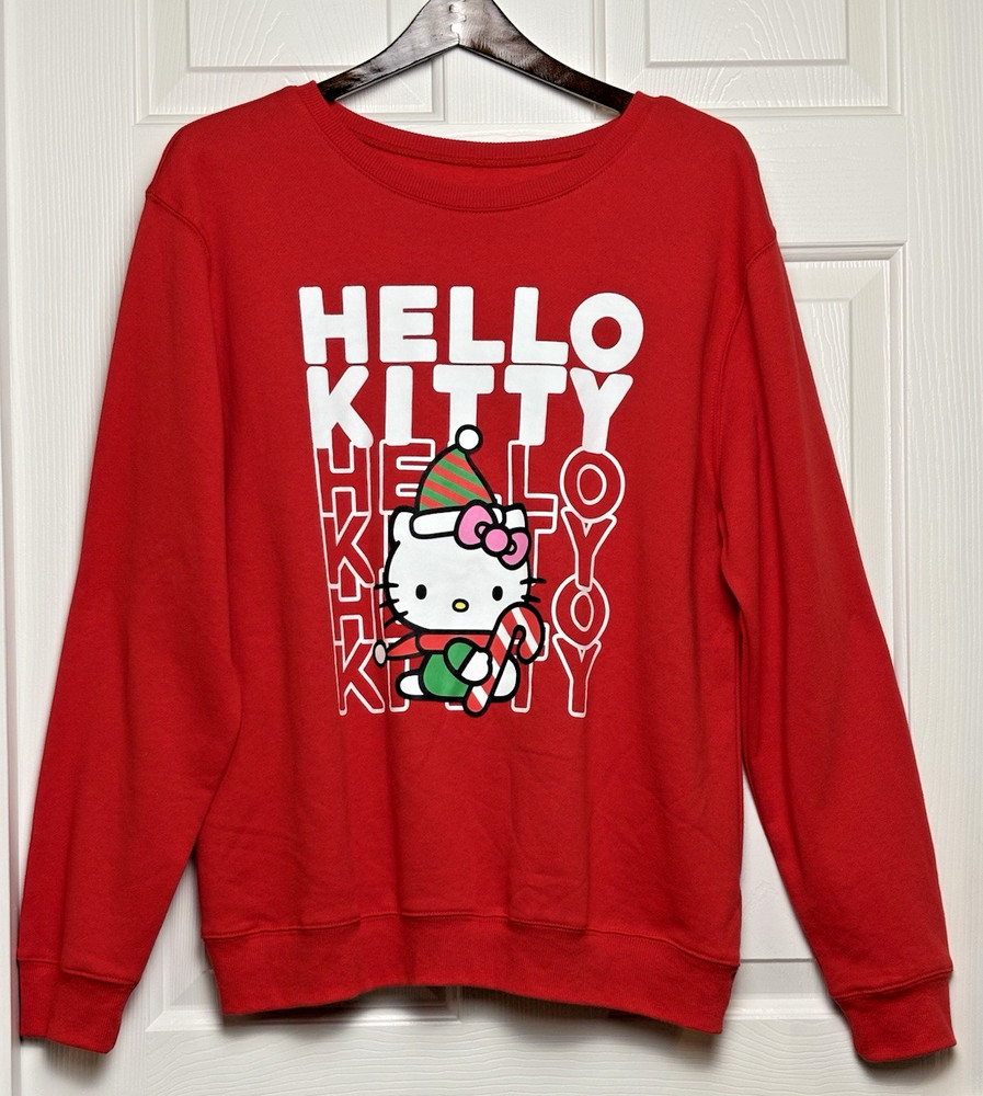 NWT Hello Kitty by Sanrio Women's Red Crewneck Sweatshirt Christmas Holiday - S