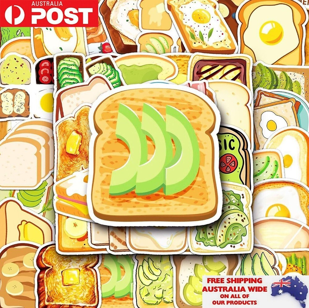 50pcs Toast Sandwich Bread Sticker Pack Waterproof Graffiti Phone Laptop Decal
