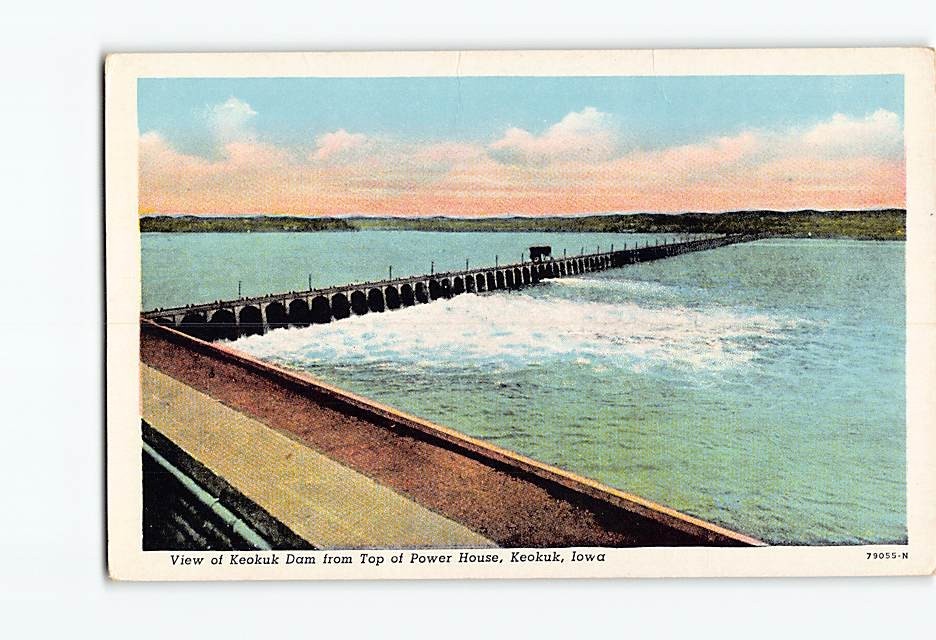 Postcard View of Keokuk Dam from Top of Power House Iowa USA North America
