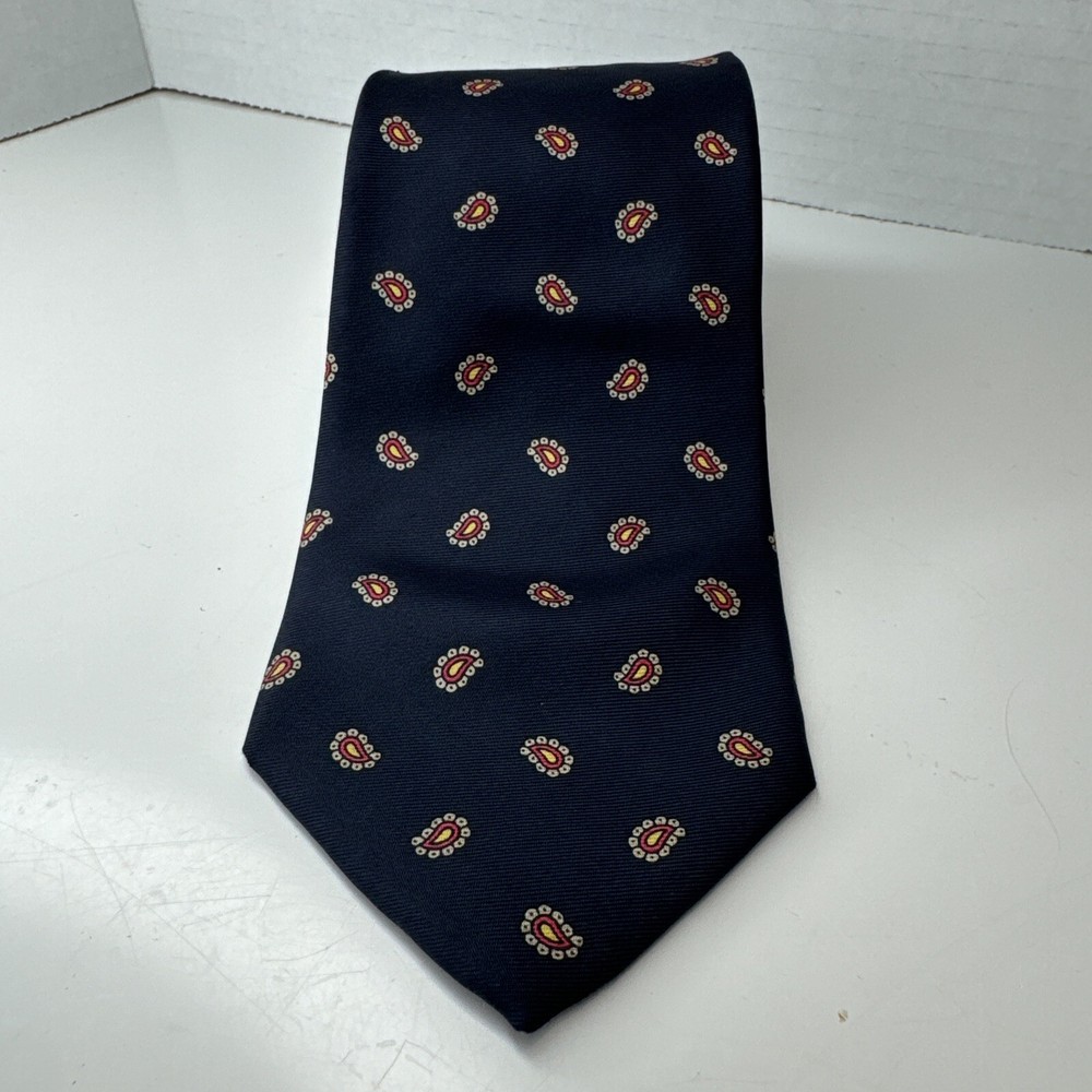Lands End Tie 100% Silk Necktie Blue Tiny Paisley's Hand Sewn in USA 59