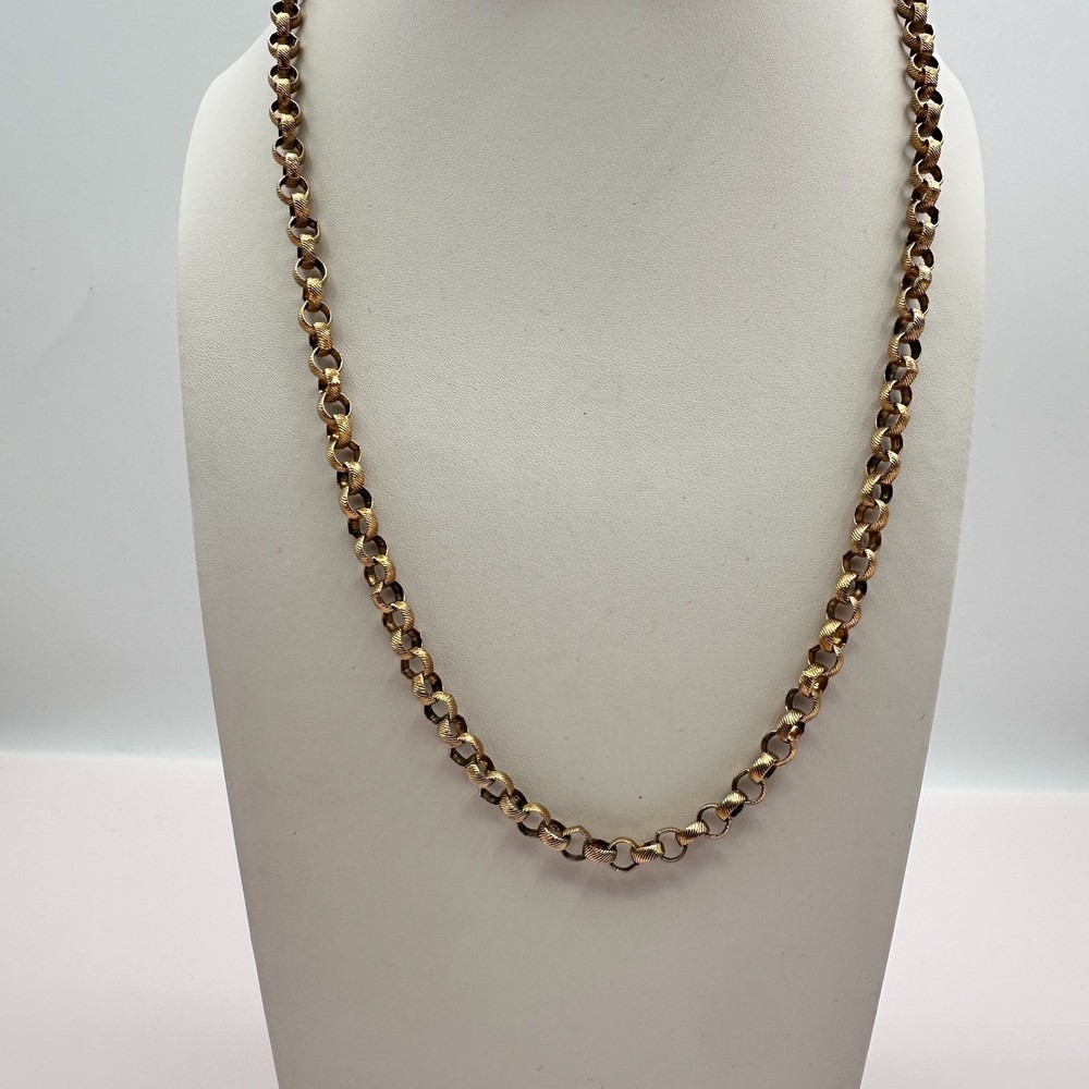 Vintage 90s Gold Tone Textured Rollo Link Chain Necklace Statement Jewelry