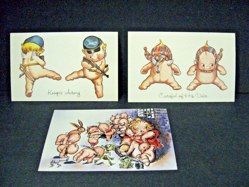 LOT 3 = KEWPIE postcards TWO ornaments ONE art of Rose O’neill