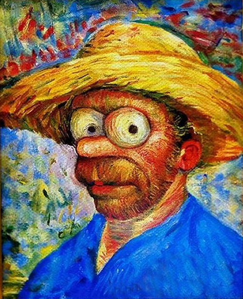 Abstract oil painting of a male portrait inspired by Van Gogh's self-portrait with hat on canvas-image