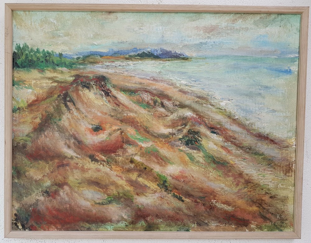 1970 year abstract oil painting with frame picture painting oil painting seafaring sea