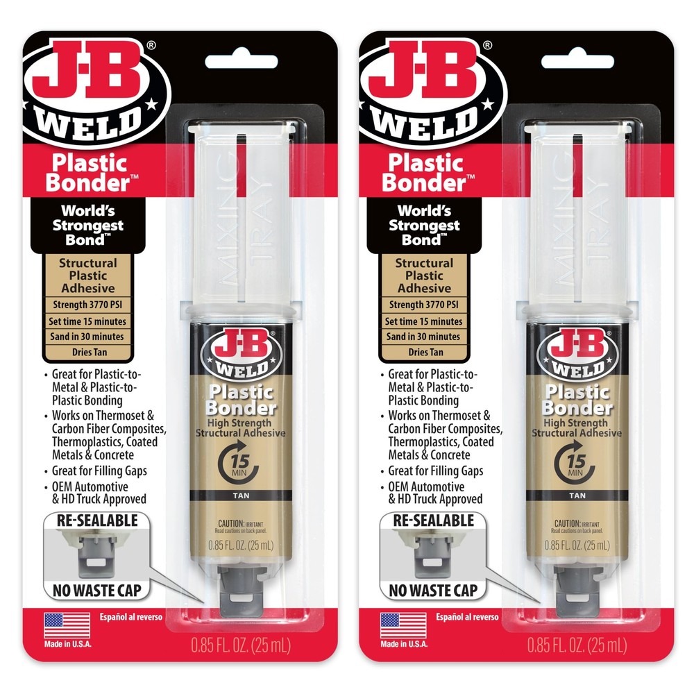 J-B Weld PlasticBonder Tan, 2 -Pack, High-Strength & 25ml - 2 Pack, Tan