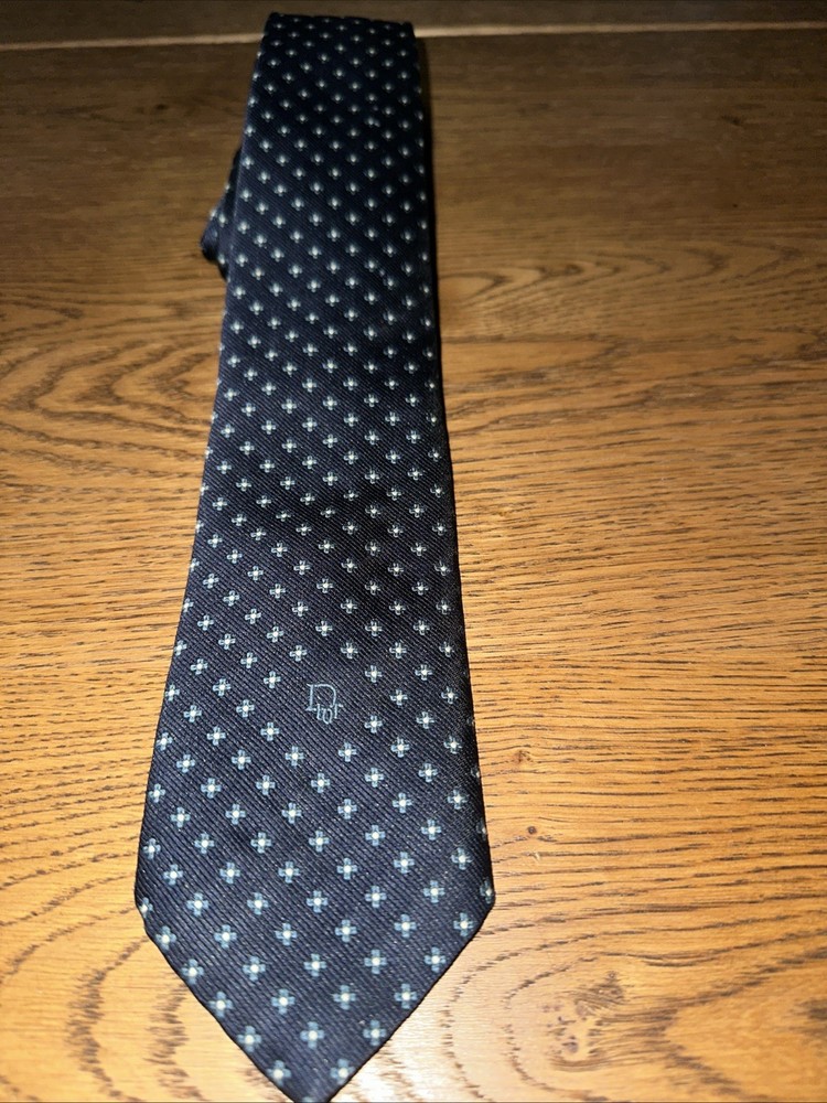 Vintage Christian Dior Cravates Tie Navy Micro Pattern Silk Paris New York
