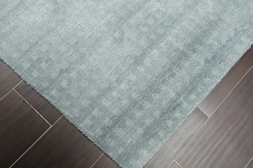 Handmade Modern Wool loop and cut textured area rug Blue