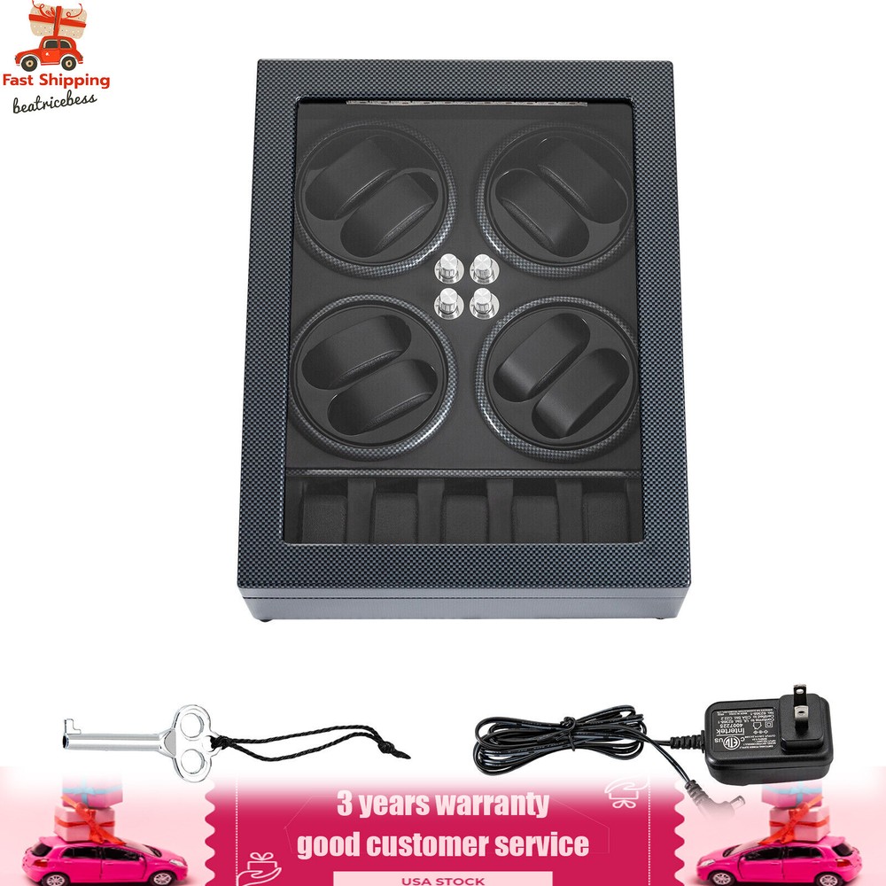 Automatic Rotation 8 Watch Winder Box w/5 Watches Display Storage Case Light LED