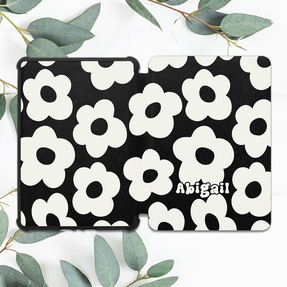 Custom Name Black Floral Case for Kindle 10th Gen & Paperwhite