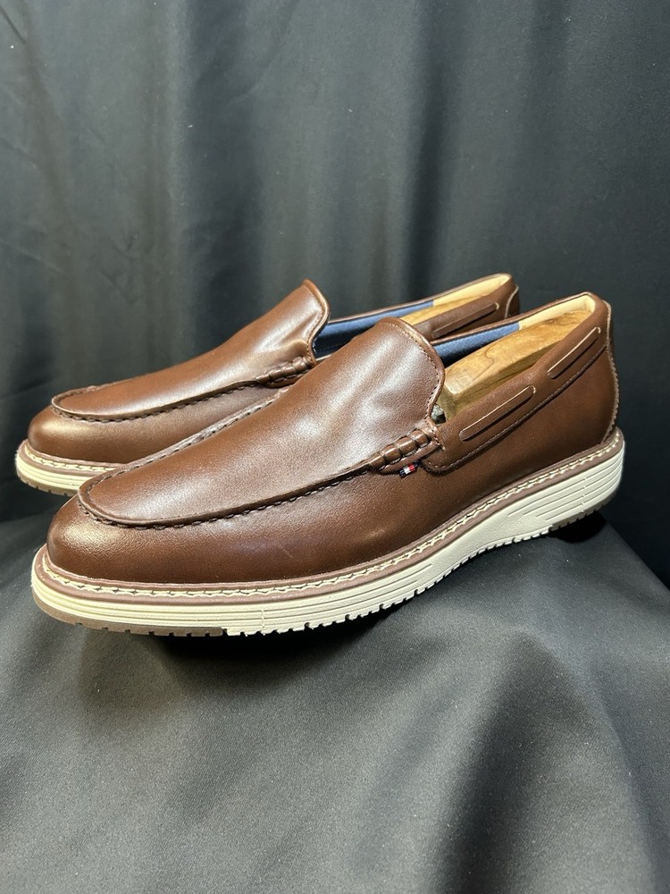 Tommy Hilfiger Men’s Brown Leather Loafers Slip On Driving Shoes Size 10