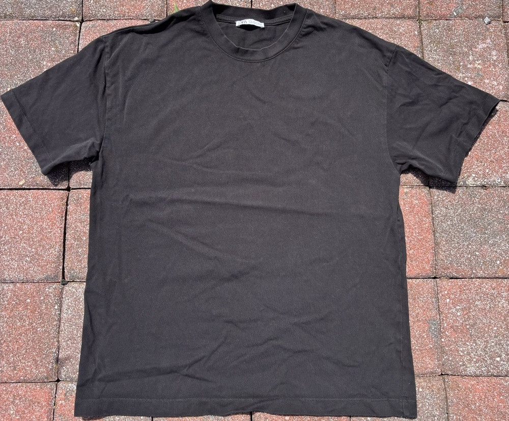 Zara short-sleeve T-shirt, crew neck. Black Cotton Jersey Men's M Regular fit