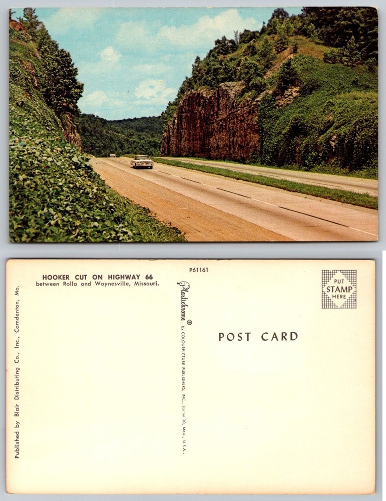 Vintage Route 66 Hooker Cut Rolla Waynesville Missouri Plastichrome Postcard