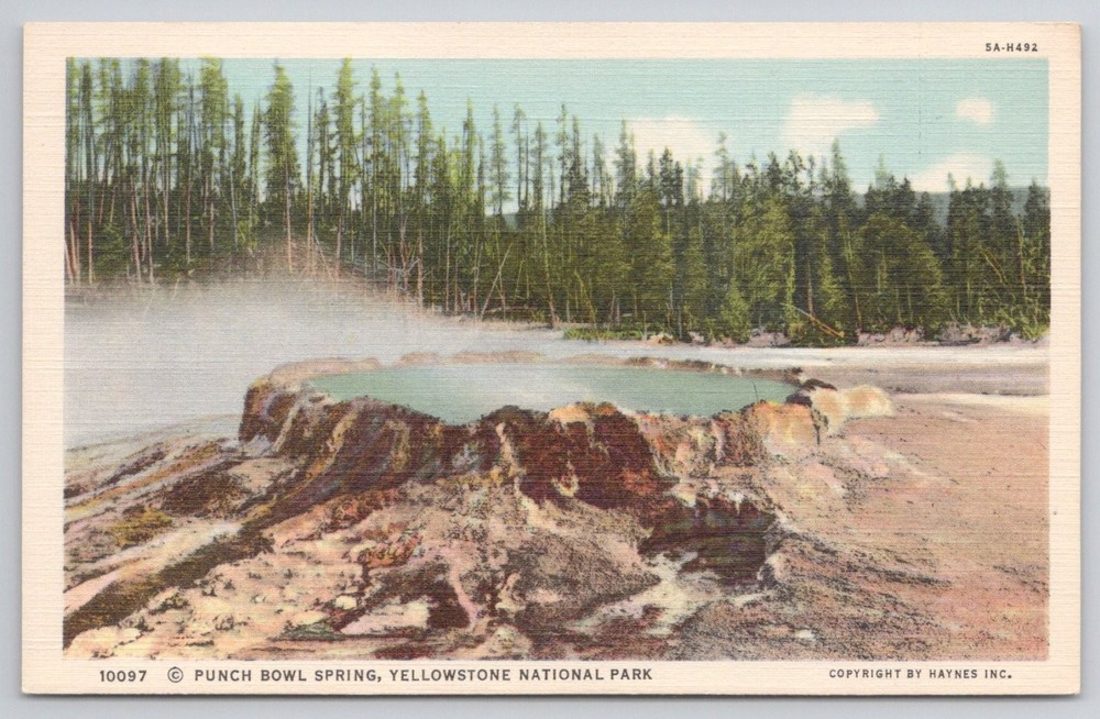 Punch Bowl Spring Yellowstone National Park Vintage Linen Postcard Haynes