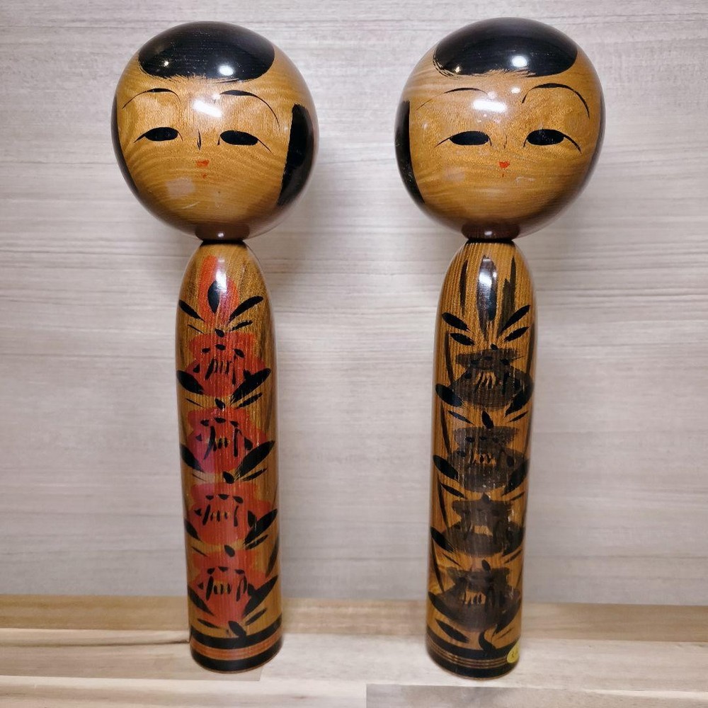 Kokeshi Antique Wooden Doll Set of 2 Traditional Folk Art 30cm Height