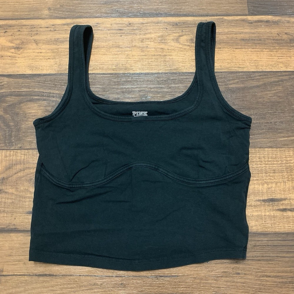 Victoria’s Secret PINK Cotton Blend Contour Crop Tank Top Black Size M