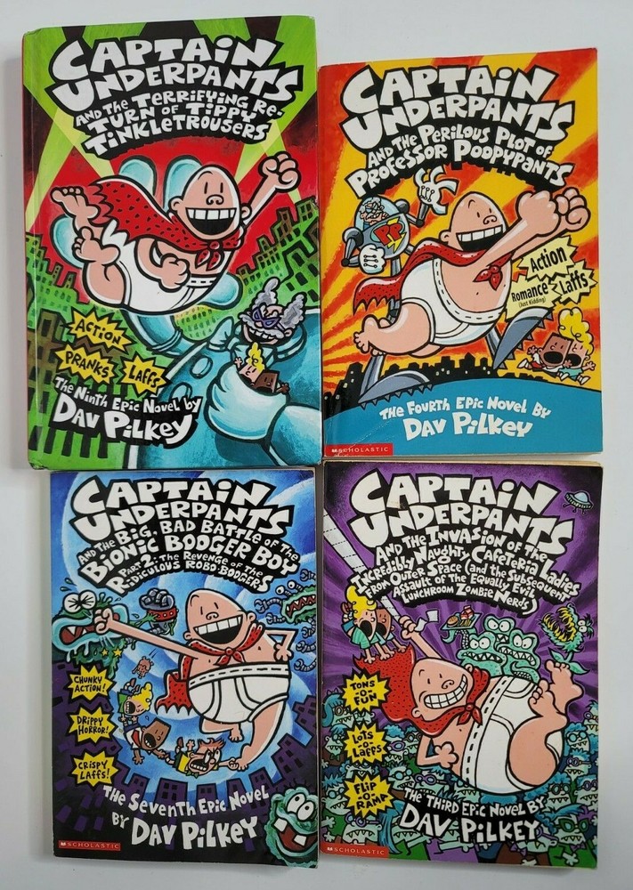 Lot of 4 CAPTAIN UNDERPANTS Children Chapter Books Dav Pilkey 3 4 7 9