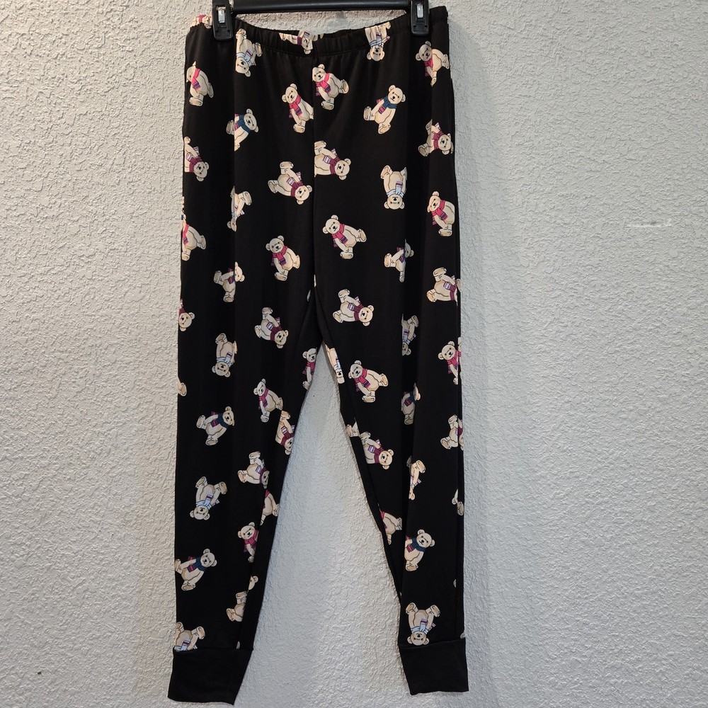 Teddy Bear Print Pajama Pants Black. Women's Bottom Size Small