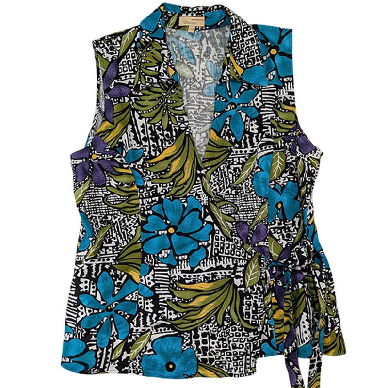100% Linen Boho Wrap Top Womens L Art Teacher Chic Coastal Y2K Resort Retro 90s