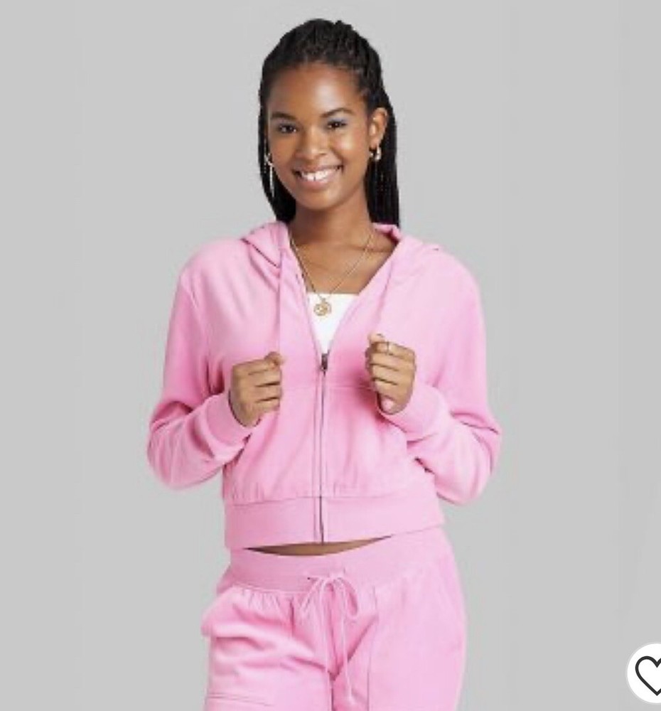 Women's Velour Zip-Up Hoodie - Wild Fable™ Pink XL